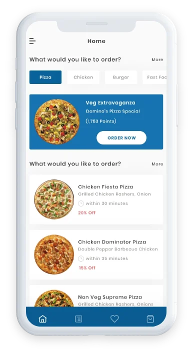 Dominos app view,