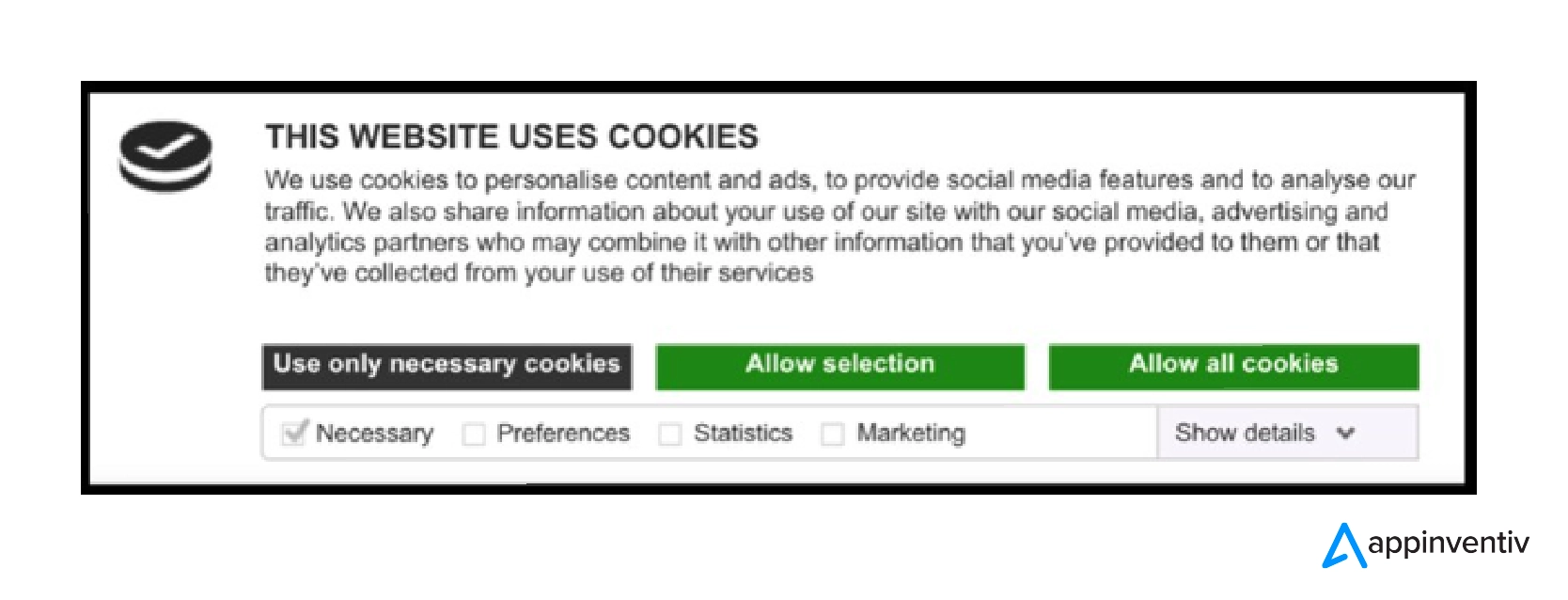 Cookie data consent notice example